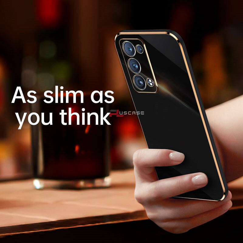 PlusCase for OPPO Reno6 Pro 5G 6D Plating Soft Case Lens Protector Square Frame Silicone Glossy Shockproof Phone Back Cover