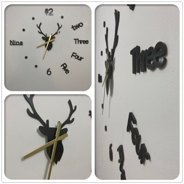 【Lightingeverthing】 Đồng Hồ Treo Tường Đầu Hươu Tự Làm 3D Đồng Hồ Treo Tường Thiết Kế Nghệ Thuật Phòng Khách Gương Trang Trí Nhà Cửa Sáng Tạo Dễ Dán Đẹp Bề Mặt Gương Đẹp