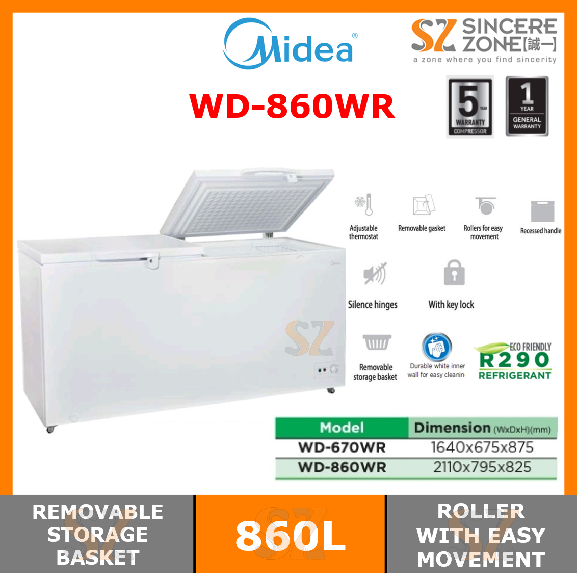 Midea WD-860WR Chest Freezer 860L (WD860WR) | Lazada