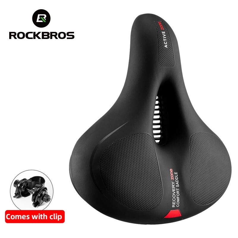 ROCKBROS Bike Saddle Bright Reflective PU Shockproof Bicycle Saddle Comfortable Non-Slip Leather Cushion Soft Cycling