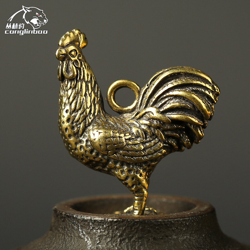 Brass chick Fine Casting Copper Keychain Pendant Brass Retro Lucky Pendant Vintage Brass Charm Key Ring Kids Decoration Gift