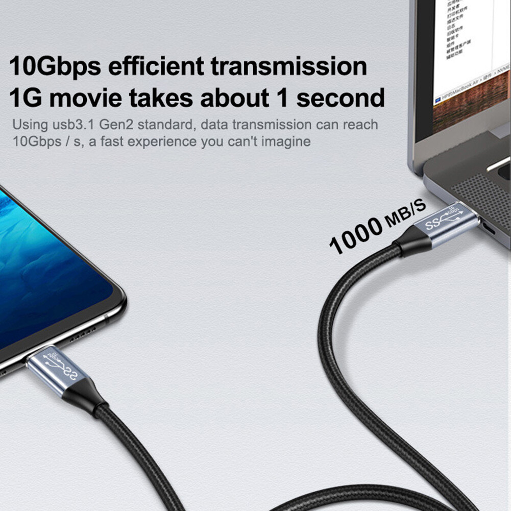 USB 3.1 Gen2 Type C Cable Thunderbolt 3 10Gbps USB-C Data Sync Cable For Pro 5A 100W USB-C Fast Charging Charge Cable
