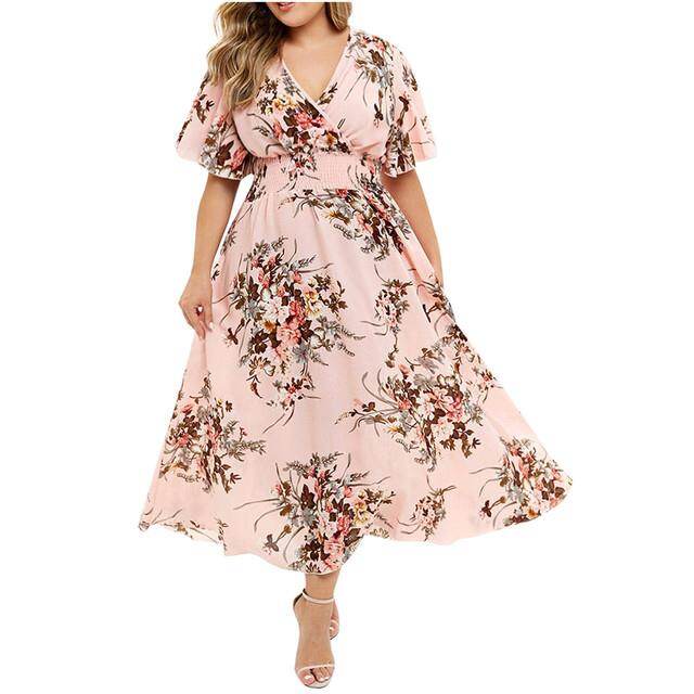 Dress of women plus size 2023 Plus Size Summer Maxi Dresses Sleeves Plus Size Maxi Dresses Short Sleeves - Plus Size Dresses - Aliexpress