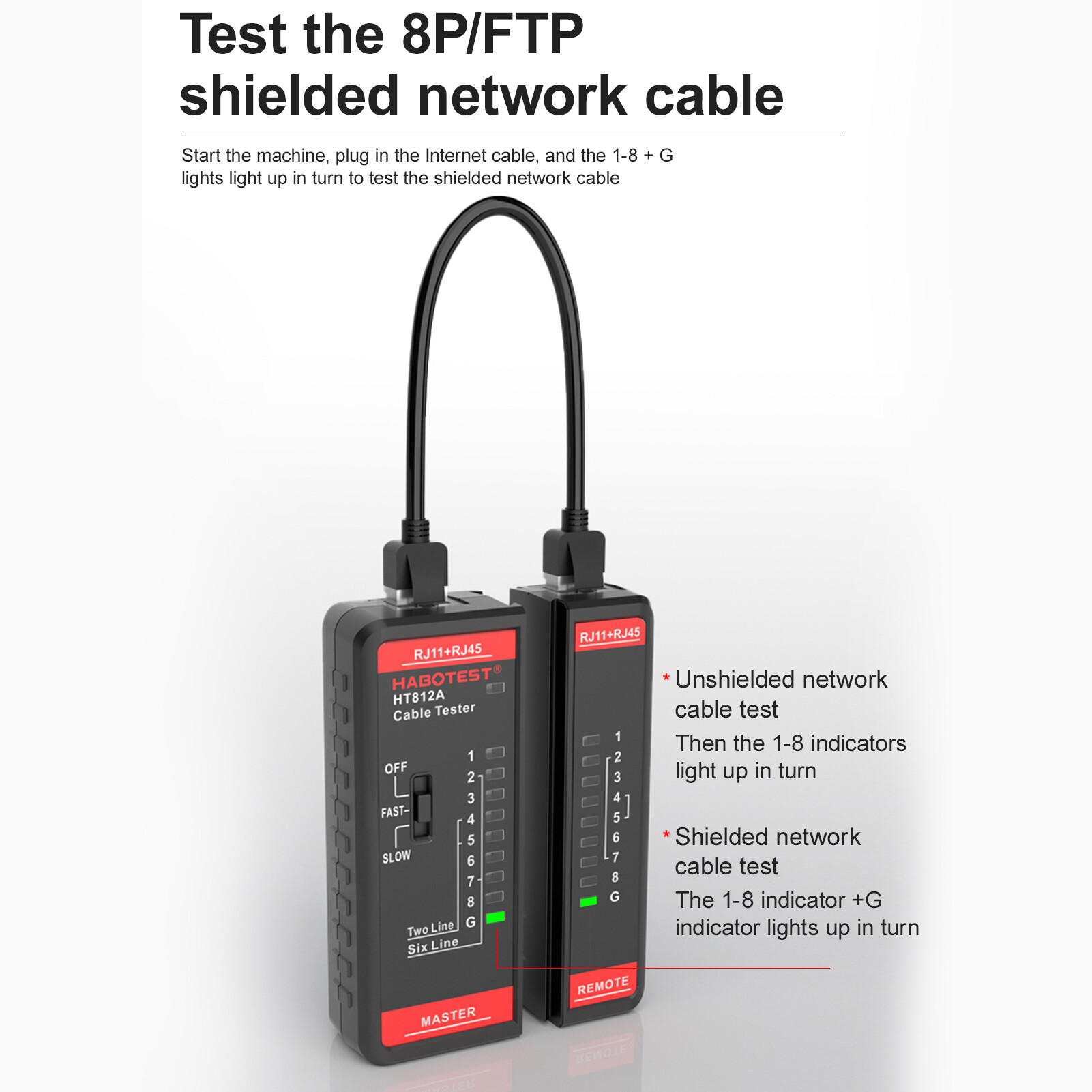 Meterk HABOTEST Thiết Bị Kiểm Tra Cáp Mạng HT812A Thiết Bị Theo Dõi Dây Đồng Hồ Đo Kiểm Tra Đường Dây Điện Thoại & Thiết Bị Dò Đường Dây Mạng Thiết Bị Kiểm Tra RJ45 RJ11 Đa Năng Máy Đo Nhận Dạng Cáp 2P/4P/6P/8P Để Bảo Trì Mạng