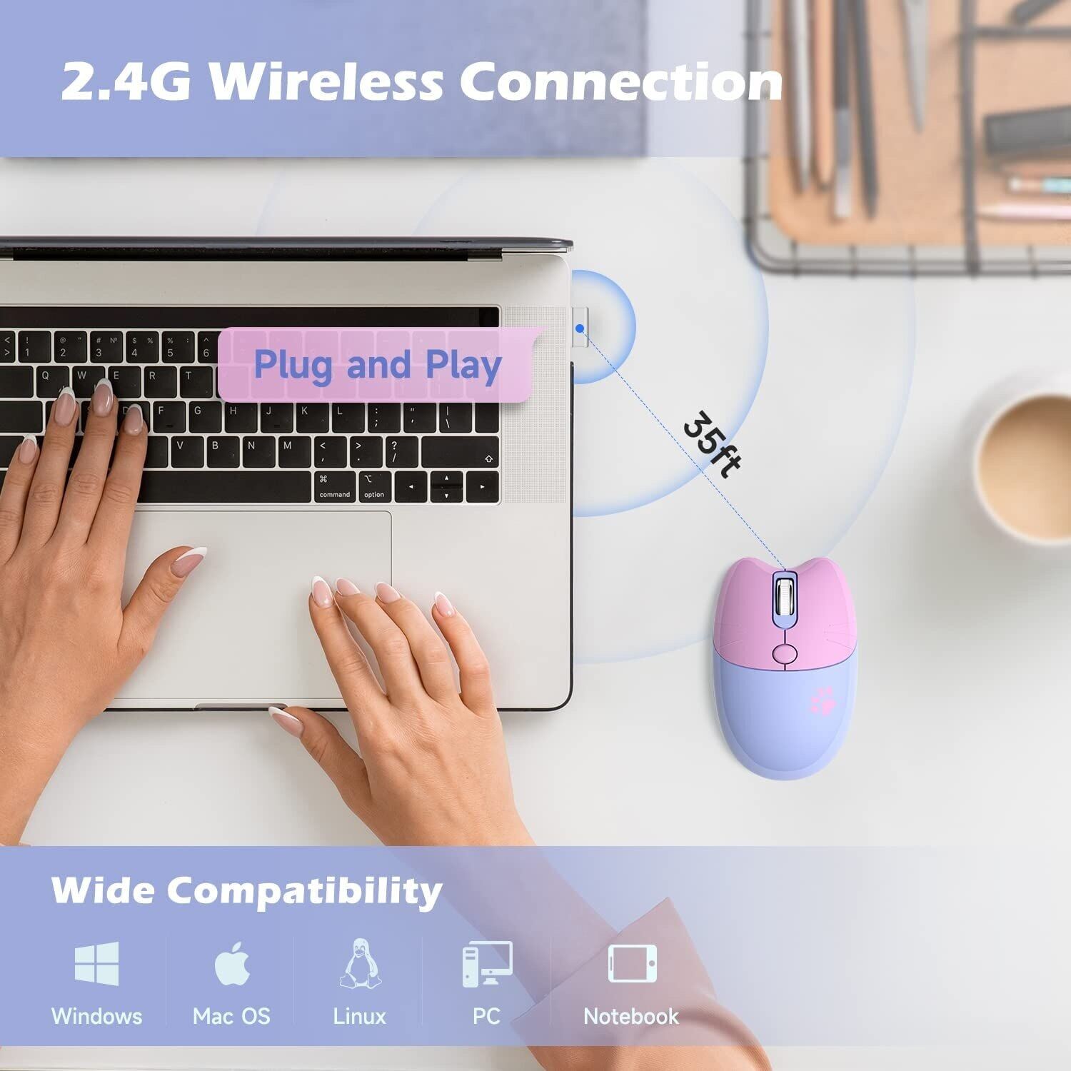 JOMAA Mouse Bluetooth +2.4G Wireless Mouse Cute Silent Computer Mouse With USB Receiver 3 Adjustable DPI Portable Mobile Cordless Mouse