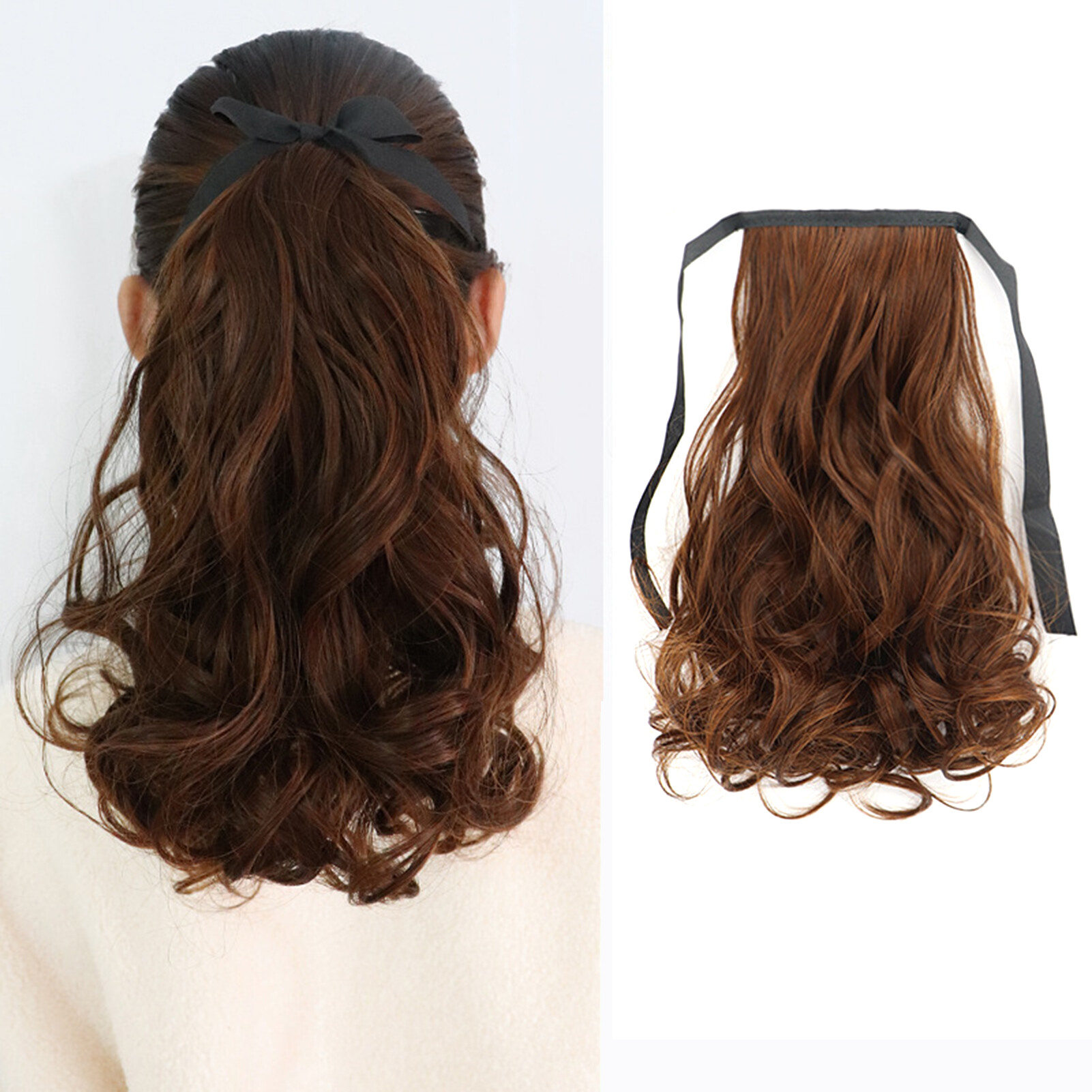 Wig Horsetail Lifelike Bandage Girl Pear Blossom Long Curly Hair Big Wave Hairpiece Simulation Hair Low Short HorsetailWomen Fluffy Long Curly Synthetic Fiber Ponytail Fake Wig Extension Hairpiece
