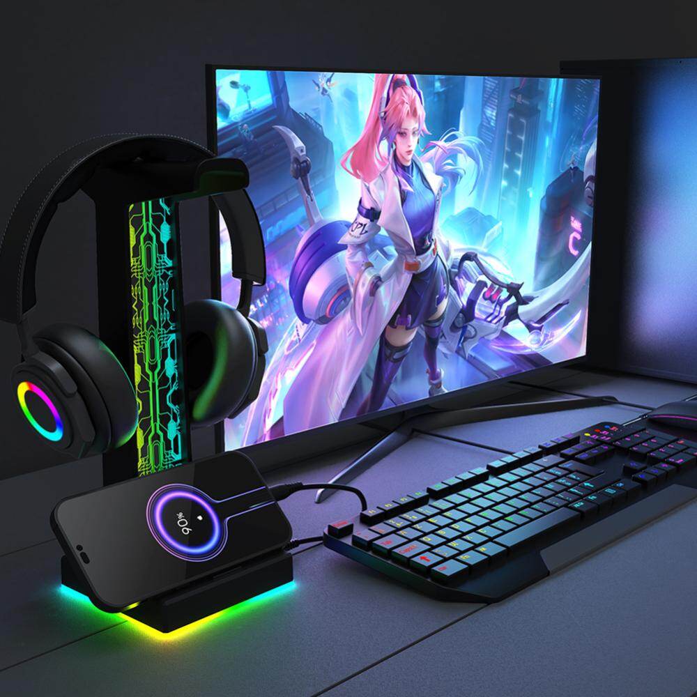 RGB đế Tai nghe chủ Rack 10 hiệu ứng ánh sáng Giá để tai nghe giá Giá để tài liệu đầu tai nghe chụp có khung đế Tai nghe giá đỡ giá đỡ dọc móc áo