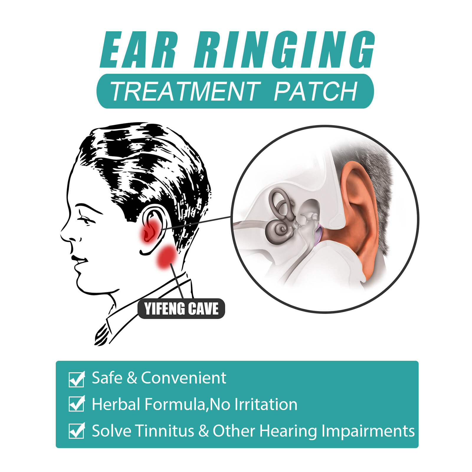 Eelhoe Ear Ringing Patch Natural Ringing Buzzing Relief Patch Ear Tinnitus Patch Health Care For Ear Pain Ear Ringing Relieving Patch Hearing Loss Natural Herbal Patch Protect (12pcs/box)