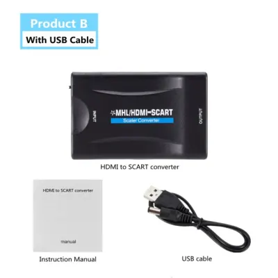 1080P SCART To HDMI Video Audio Upscale Converter Adapter for HD TV DVD for Sky Box STB Plug and Play DC Cable