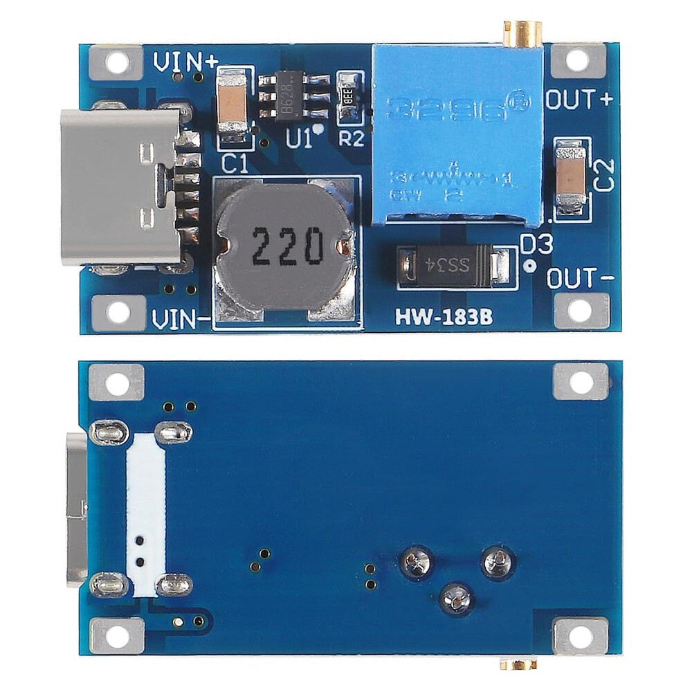 Mt3608 DC-DC 2A tăng áp có thể điều chỉnh mô-đun tăng cung cấp điện Mô đun Bộ tăng áp với Type-C USB 2V-24V đến 5V 9V 12V 28V cho Arduino