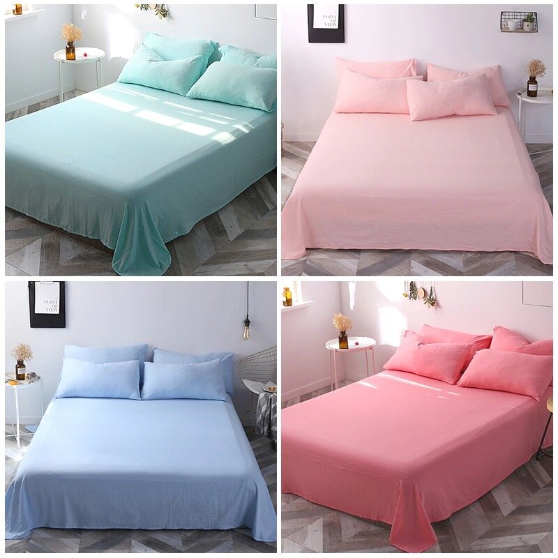Pure Color Washed Cotton Bedding Sheets Set with 2pcs Pillowcase Cadar Sheet Queen King Size