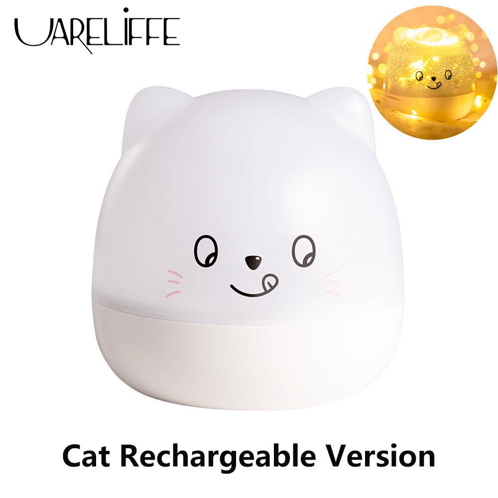 Uareliffe Simple Cute Cat/Dog Shape Projection Lamp With 6 Kinds Of Dream Projection Atmosphere Rotatable Dimmable Lamp Easy To Operate Changeable Color INS Style Colorful Night Light For Birthday Present