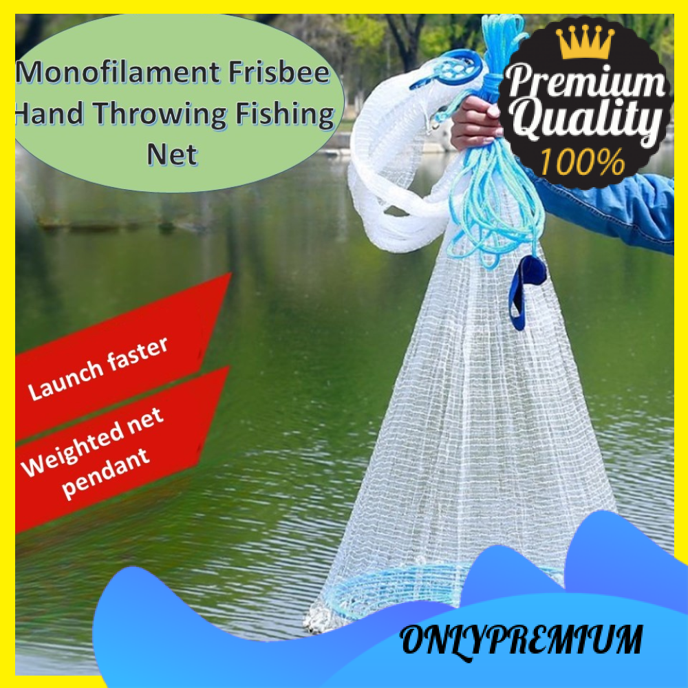 PremiumProducts 12 Feet Hand Cast Thrown Fishing Net with Flying Disc and  Chain Weights Jala Ikan Pancing 12 Kaki