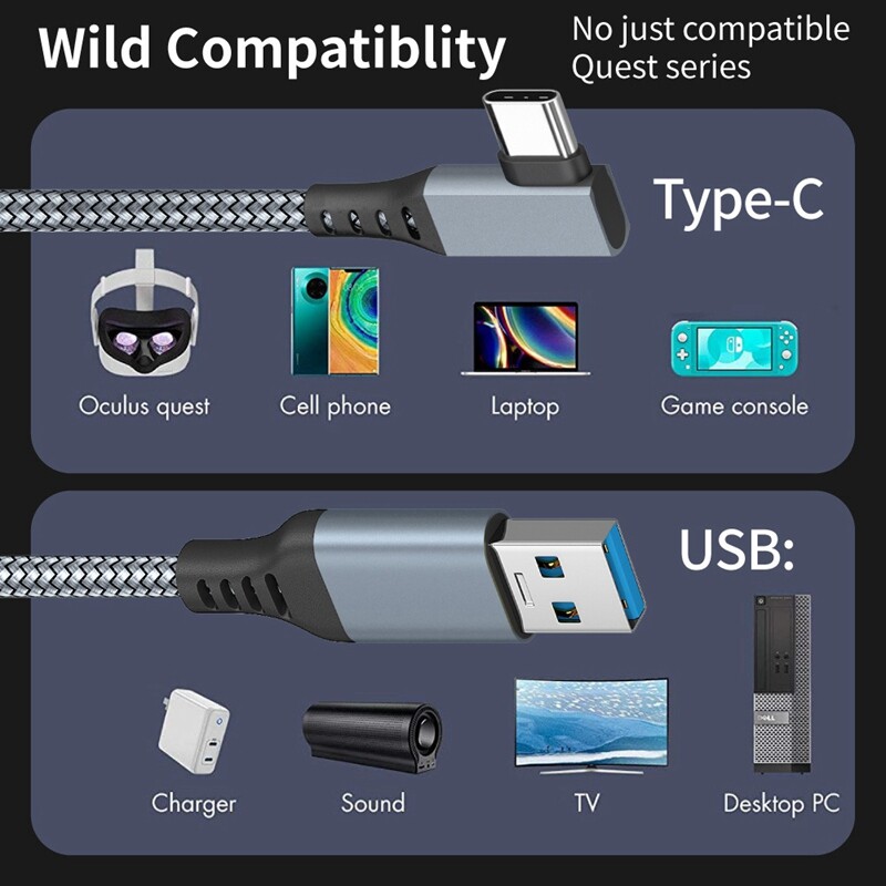 5M Data Cable for Oculus Quest 2 Headset USB 3.0 to Type C Charging Data Cable VR Glasses Accessories