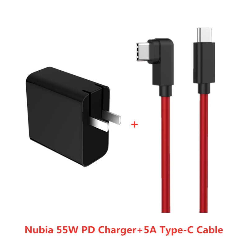 Original zte nubia red magic 5g 55w pd qucik fast charging charger 5a usb dual type-c cable 1m for nubia redmagic huawei black shark