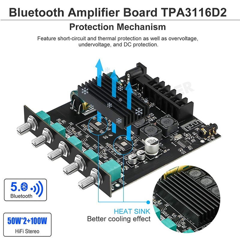 ZK-TB21 TPA3116D2 Bluetooth 5.0 Subwoofer Amplifier Board 2.1 Channel AMP Module