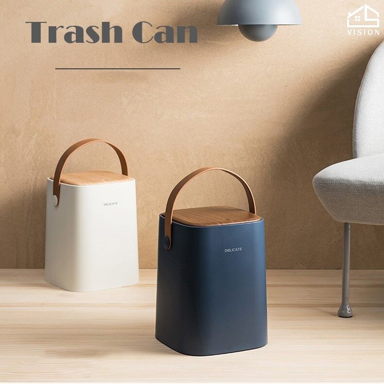 Vision Nordic Press Type Garbage Can Living Room Bedroom Trash Bin Household Double Girds Sorting Bin Toilet Paper Basket Storage Box With Cover