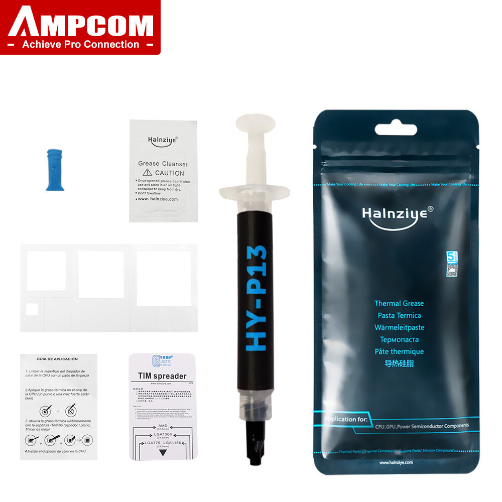 Ampcom thermal grease kit, thermal conductivity 13.4w/m-k, high performance thermal compound, thermal paste for ssd cpu gpu vga