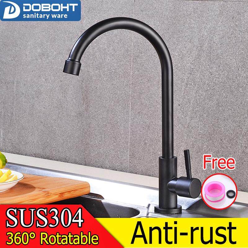 Doboht Baja Antikarat Hitam Wastafel Kamar Mandi Satu Tuas Dingin Ketuk Keran Dapur