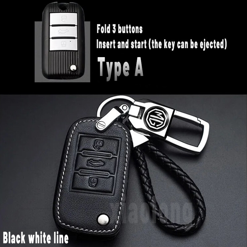 high quality leather for MG key cover Remote key case with key holder fod Car Logo keychain Creative Alloy Metal ZS HS GS mg3 mg5 mg6 MG7