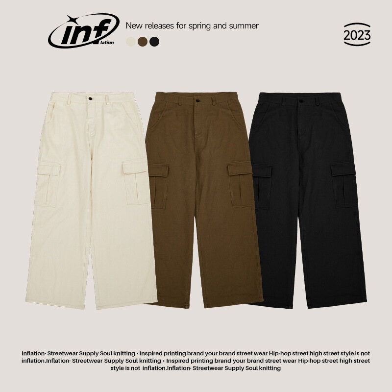 Inflation brand men drop tooling 2023 new loose wide leg pants 2023 new japanese fashion straight tube retro casual pants