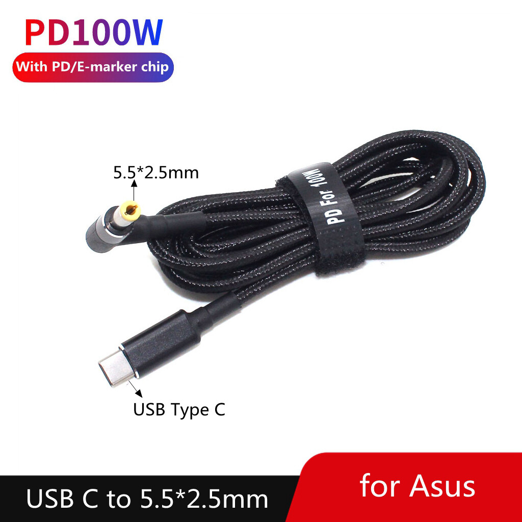 1.8m 100w usb type c to 5.5*2.5mm male plug converter usb c pd charger dc charging cable cord for asu s lenovo toshi ba laptop