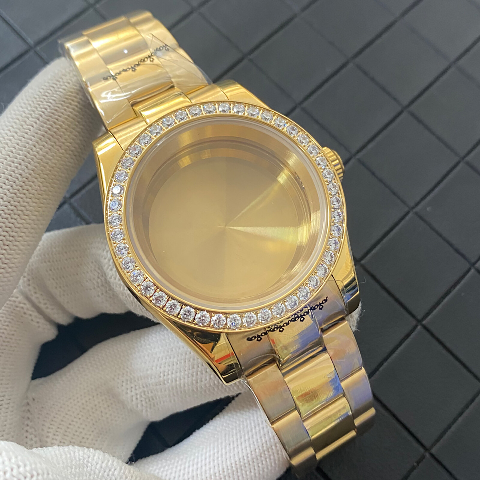 39MM PVD Golden Color Oyster Perpetual Watch Case Sapphire Glass Watch Strap Steel Case Watch Accessories for NH35/NH36 Movement