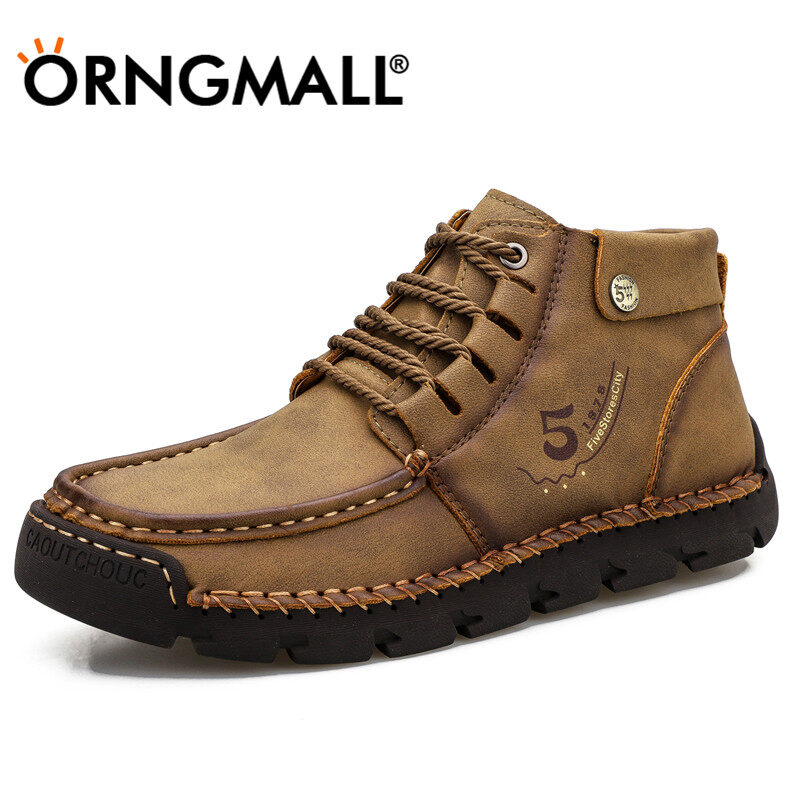 ORNGMALL Boots for Men High Quality Shoes High Top Casual Boots Men Boots Vintage Style Fashion Casual Low Top Lace-Up Ankle Boots Plus Size 38-48