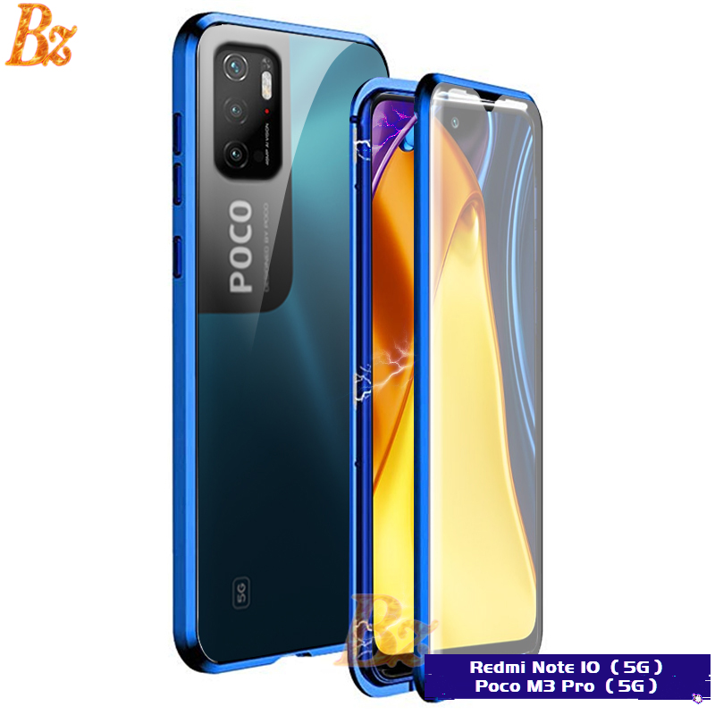 For Xiaomi Redmi Note 10 5G / POCO M3 Pro 5G Case 360 Front+Back double-sided 9H Tempered Glass Case For Redmi Note 10 5G / POCO M3 Pro 5G 2021 Metal Bumper Case