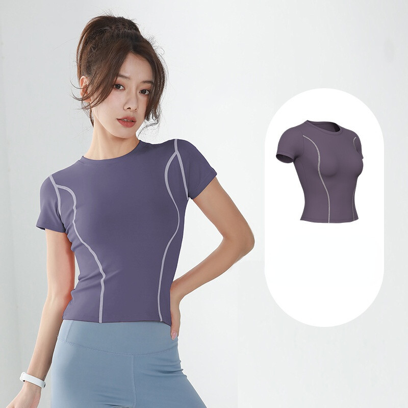 SUPERFLOWER Kurzarm-Sportbekleidungs-Yoga-Oberteil, schlankes, schnell trocknendes, atmungsaktives Fiess-Jogging-T-Shirt für Damen_voghion.com