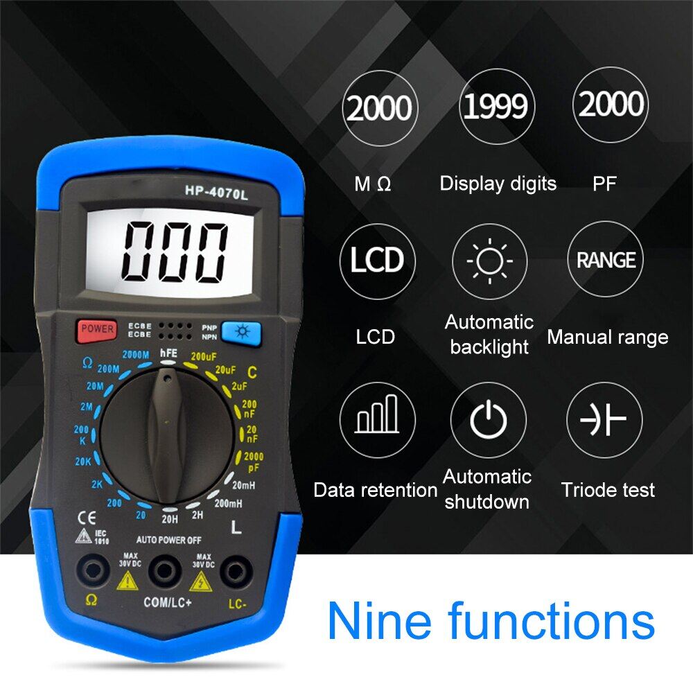 Diymore HP-4070L Smart Digital Multimeter True RMS Auto Electrical Capacitance Meter AC/DC Voltage Resistance Transistor Testers Electrician Tool