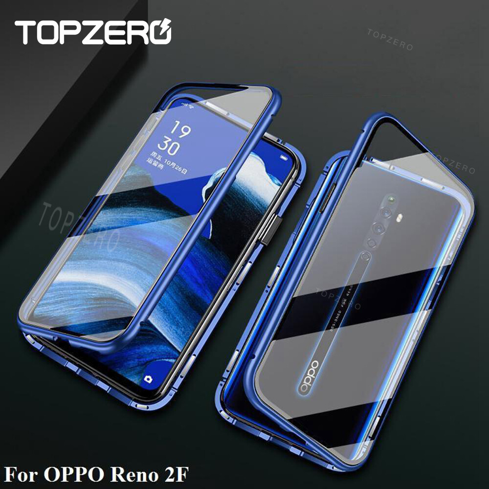 TOPZERO 360° Full Protection Case For OPPO Reno11 11F 11Pro 2F A54 4G A94 A15 A72 A53 Adsorption Metal Bumper Tempered Glass Cover Cases