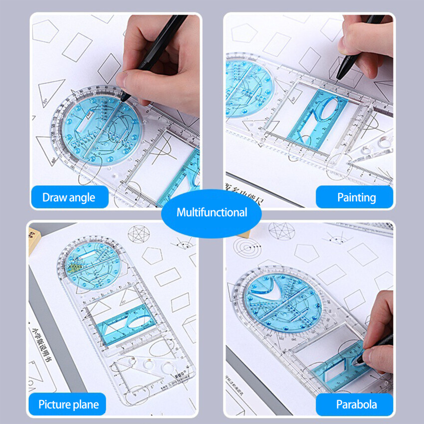 Multifunctional Geometric Ruler Geometric Drawing Template Measuring Tool School Office Building Drawing
