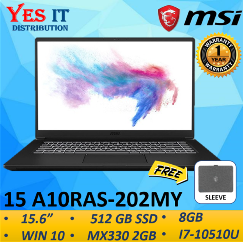 MSI Modern 15 A10RAS-202MY 15.6 Laptop ONXY BLACK (i7-10510U, 8GB, 512GB, NV MX330, W10H, 1YW) FREE SLEEVE Malaysia