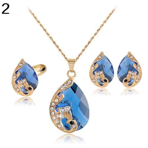Vòng Cổ Mặt Dây Chuyền Kim Cương Giả Sóng Hấp Dẫn Cho Nữ Bông Tai Nhẫn Bộ Trang Sức Tiệc Cưới