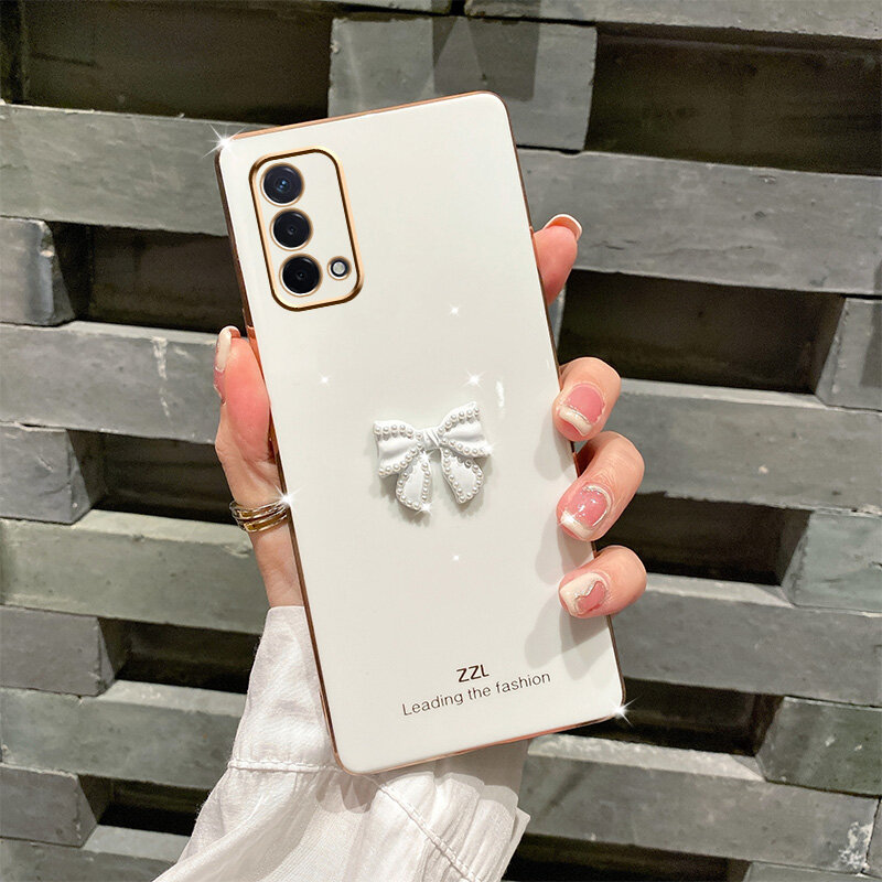 For OPPO A95 4G A74 4G Case, Ultra Thin Fashion 3D Cute Bowknot Luxury Beautiful Plating Soft Phone Case Silicone TPU Shockproof Protective Casing Back Cover Woman Girls Cases