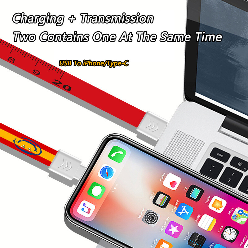 VAORLO 30cm Portable Keychain USB Type-C Lightning Data Charging Cable Compatible with iPhone IOS For Android Key Ring Charging Keychain
