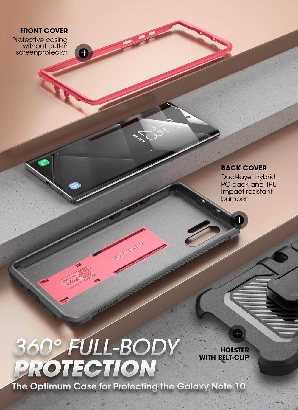 Cho Samsung Galaxy lưu ý 10 trường hợp SUPCASE ubpro toàn thân gồ ghề chống sốc Trường hợp với bao da & chân đế mà không cần miếng bảo vệ màn hình