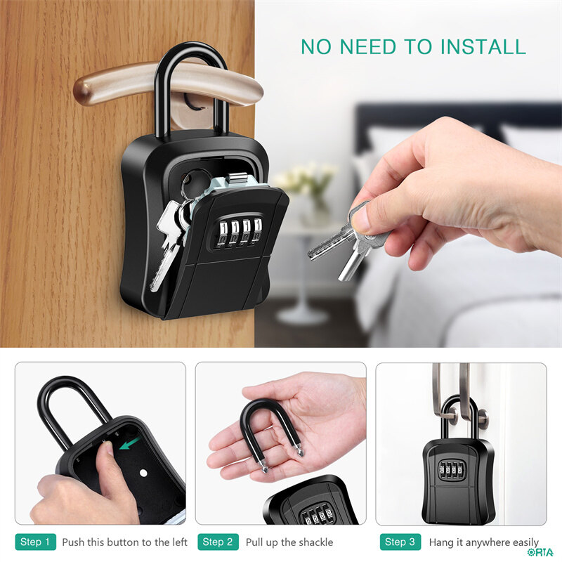 ORIA Key Storage Lock Box, 4 Digit Combination Key Safe Security Box 5 Keys Capacity for House Key Storage Combo Door Locker