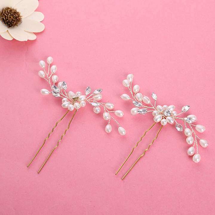 Pearl Simulated Wedding Party Bride Headdress Hairpins Hair Fork Floral Shape