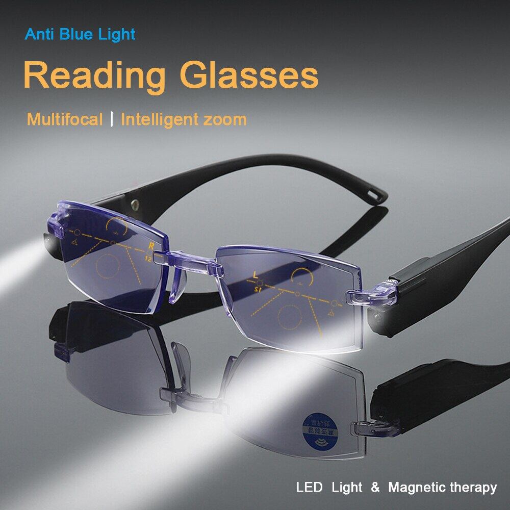 Reading Glasses That Automatically Adjust Focus Progressive Multi-focus Anti-blue Light Reading Glasses Frameless LED