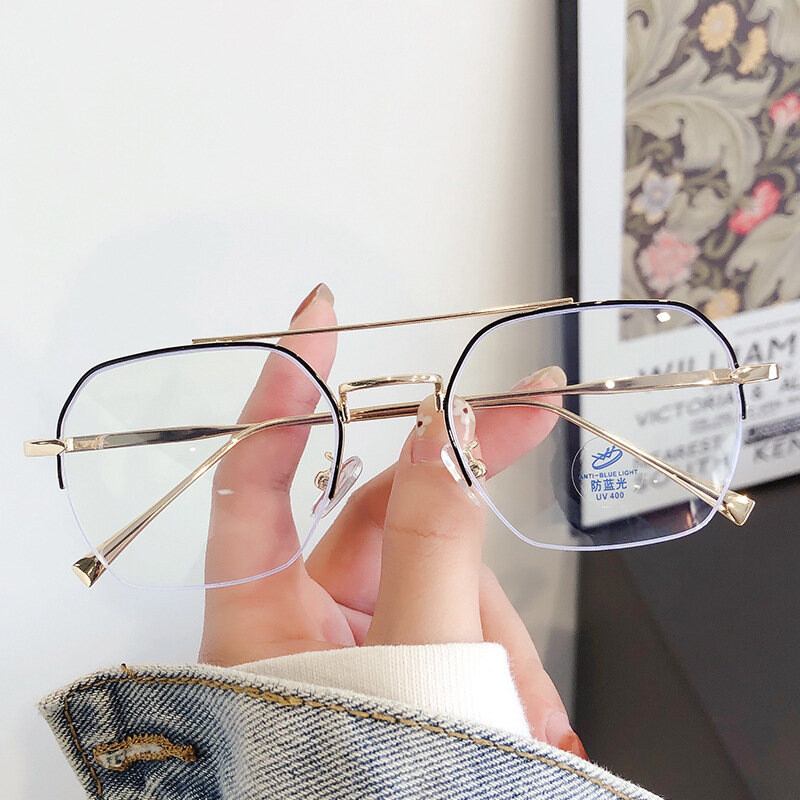 Half Frame Computer Glasses Double Beam Anti Blue Light Men's Optical Glasses