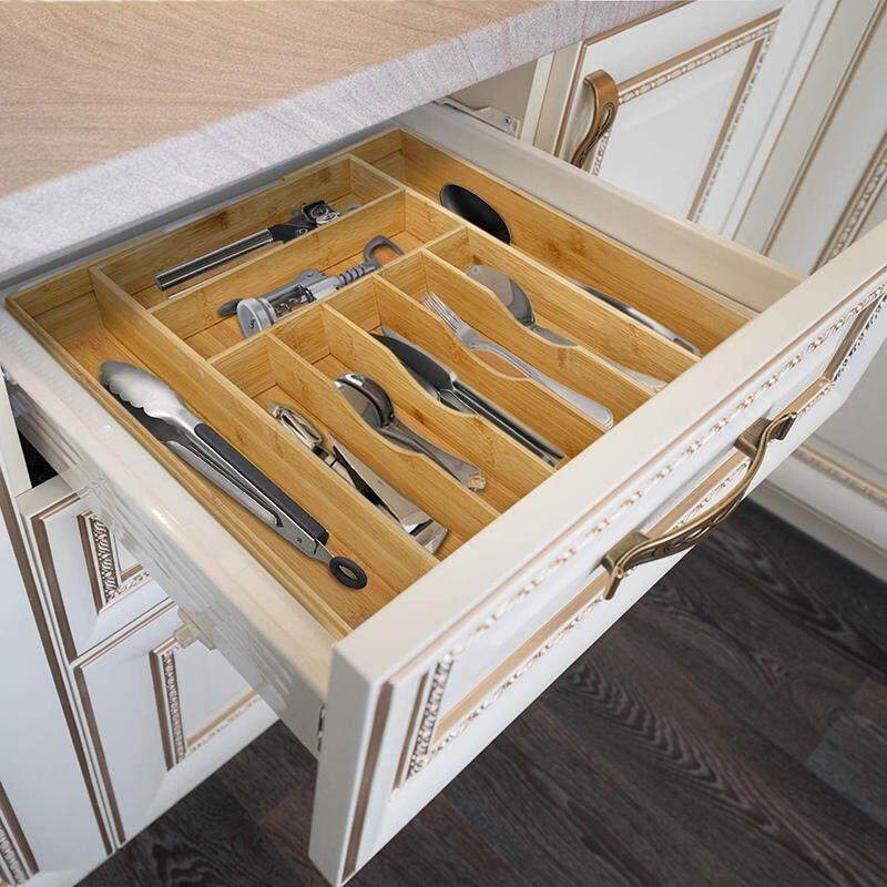 Bamboo Kitchen Drawer Organizer Expandable Silverware Organizer