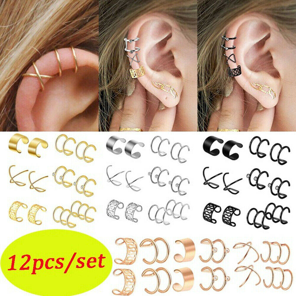 Steel No piercing Jewelry Set Ear Clip Tragus Cuff Wrap Earrings Cartilage Hoop