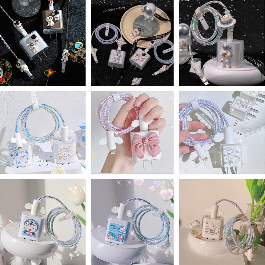 【Charging Đầu Bảo Vệ Bìa + Cáp Cover】 2 Cái/bộ Cáp Trong Suốt Phụ Kiện 18W 20 W USB Sạc Cắm Bảo Vệ Cáp Xoắn Ốc USB Cáp Dòng Thiết Lập Bảo Vệ
