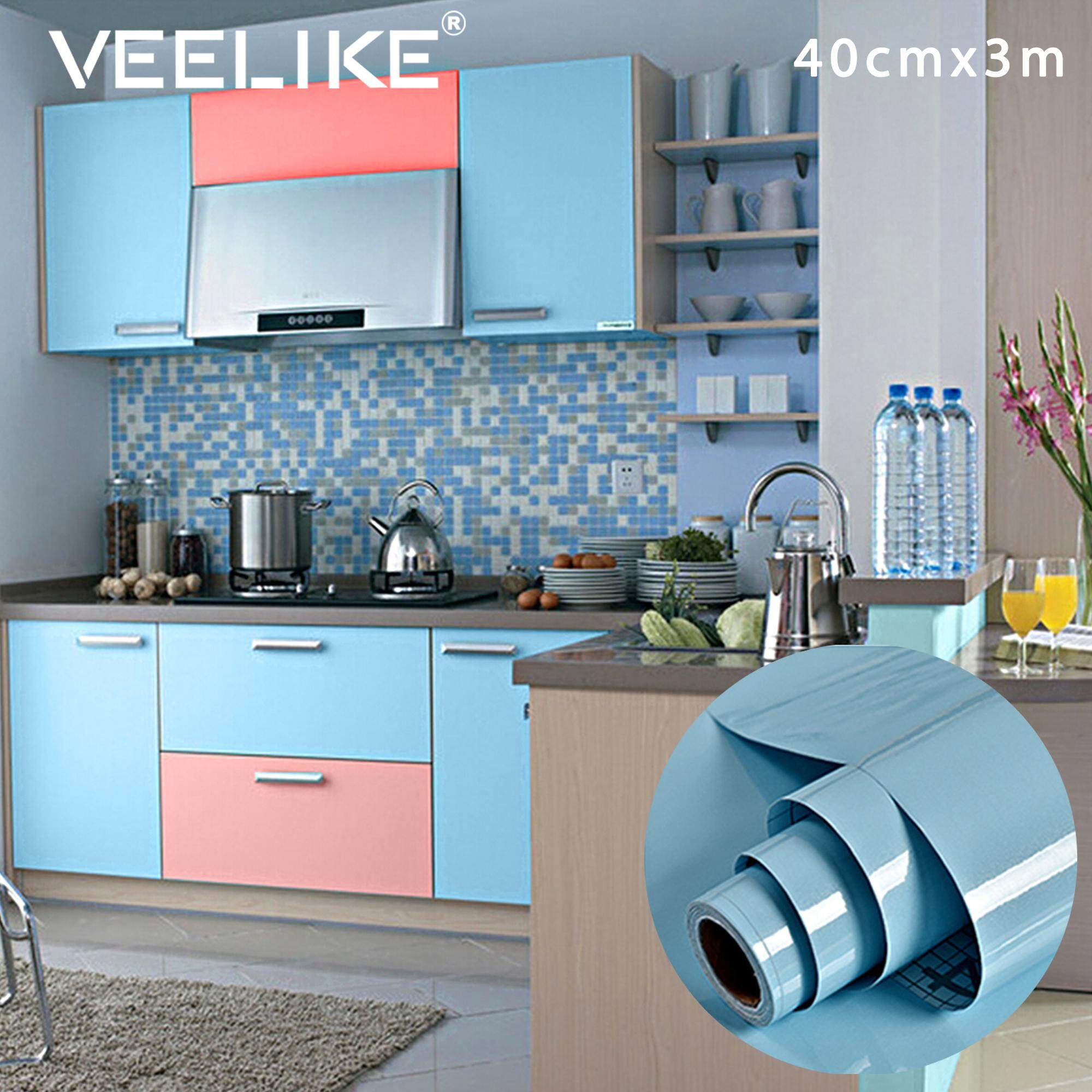 Veelike Glossy Kitchen Cabinet Wallpaper Self Adhesive Wall Stickers Waterproof Oil-proof Contact Paper for Kitchen Countertops Peel and Stick Vinyl Removable 40cm×3m