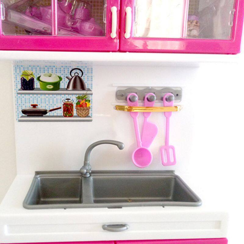 Simulation Kitchen Cabinets Set Children Pretend Play Cooking Tools Mini Dolls Tableware Suits