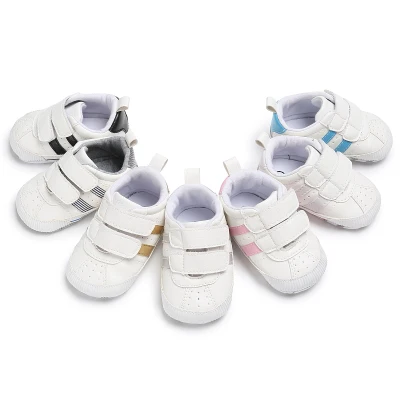 Infant Toddler Baby Boy Girl Crib Striped Shoes Soft Sole Hook Loop Prewalker Sneakers 0-18 Months
