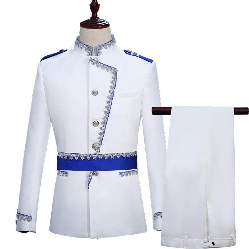 Military Style Court Prince Blazer Men Stage Wedding Groom Slim Fit Suit Jacket Homme Costume