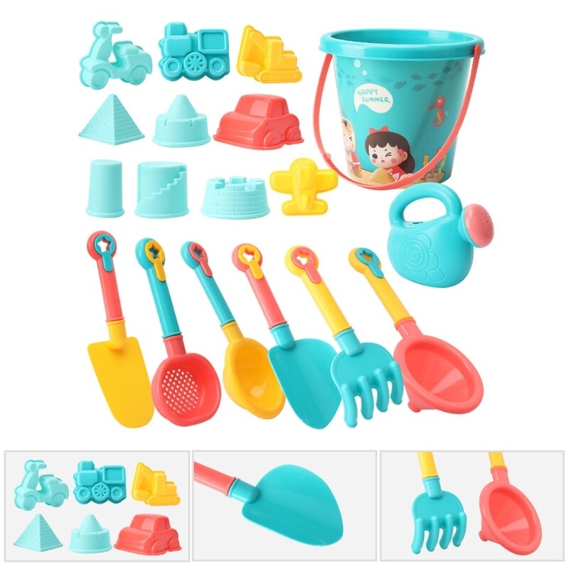 Infants Beach Toy Game Sand Seaside Pool Sand Game for Age 2-6 Kids Colorful Sand Gadgets Bucket Shovel Rake Mold